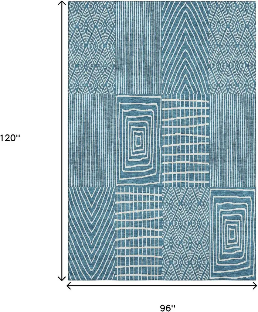 Teal And Ivory Geometric Washable Area Rug With UV Protection Photo 7