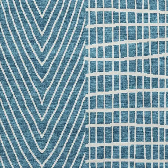 Teal And Ivory Geometric Washable Area Rug With UV Protection Photo 3