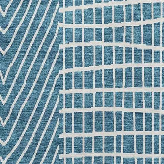 Teal And Ivory Geometric Washable Area Rug With UV Protection Photo 2