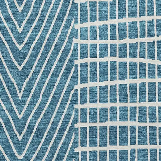 Teal And Ivory Geometric Washable Area Rug With UV Protection Photo 3