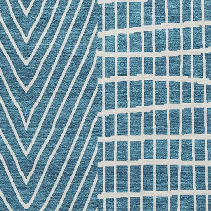 Teal And Ivory Geometric Washable Area Rug With UV Protection Photo 3