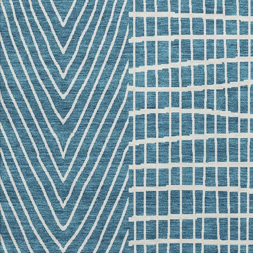 Teal And Ivory Geometric Washable Area Rug With UV Protection Photo 3