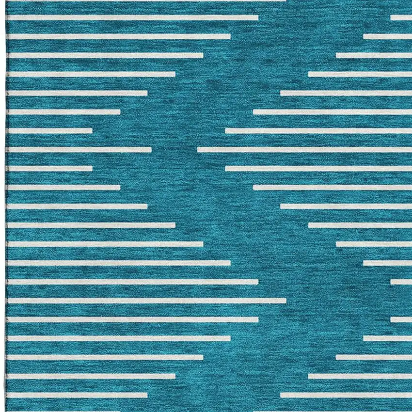 Teal And Ivory Geometric Washable Area Rug With UV Protection Photo 2