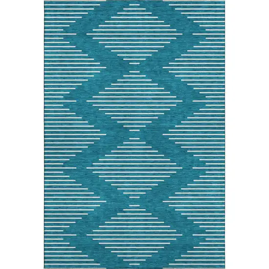 Teal And Ivory Geometric Washable Area Rug With UV Protection Photo 1