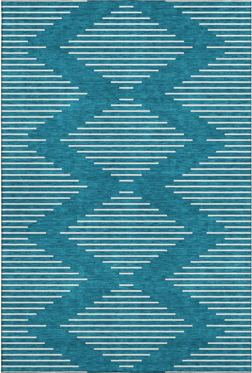 Teal And Ivory Geometric Washable Area Rug With UV Protection Photo 1