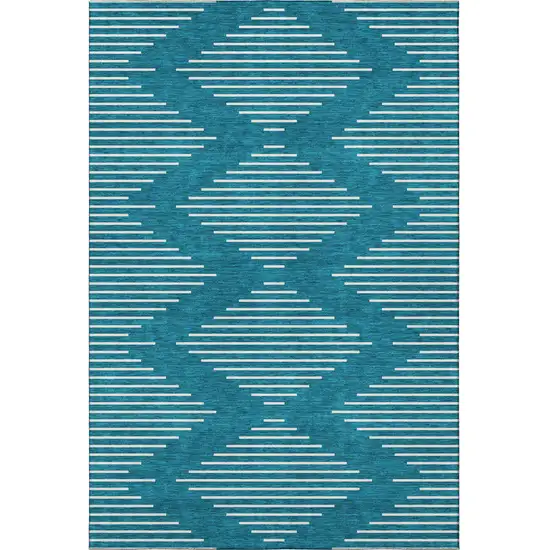 Teal And Ivory Geometric Washable Area Rug With UV Protection Photo 3