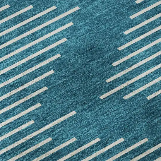 Teal And Ivory Geometric Washable Area Rug With UV Protection Photo 9