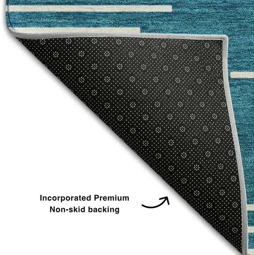 Teal And Ivory Geometric Washable Area Rug With UV Protection Photo 6