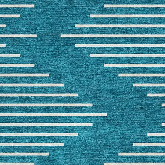 Teal And Ivory Geometric Washable Area Rug With UV Protection Photo 2