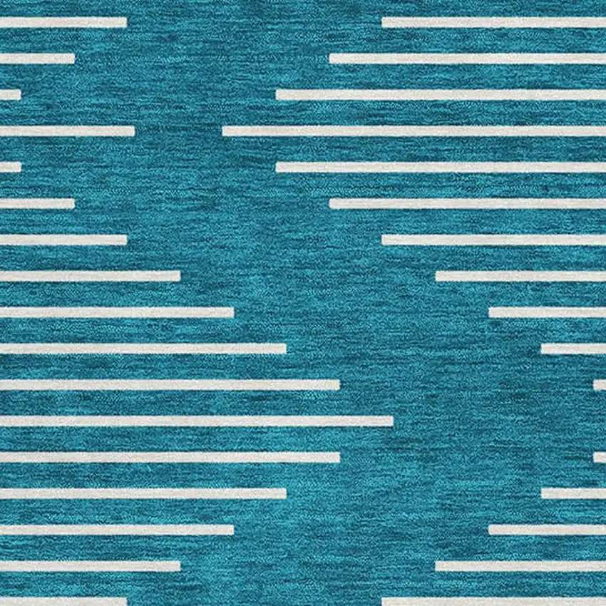Teal And Ivory Geometric Washable Area Rug With UV Protection Photo 2