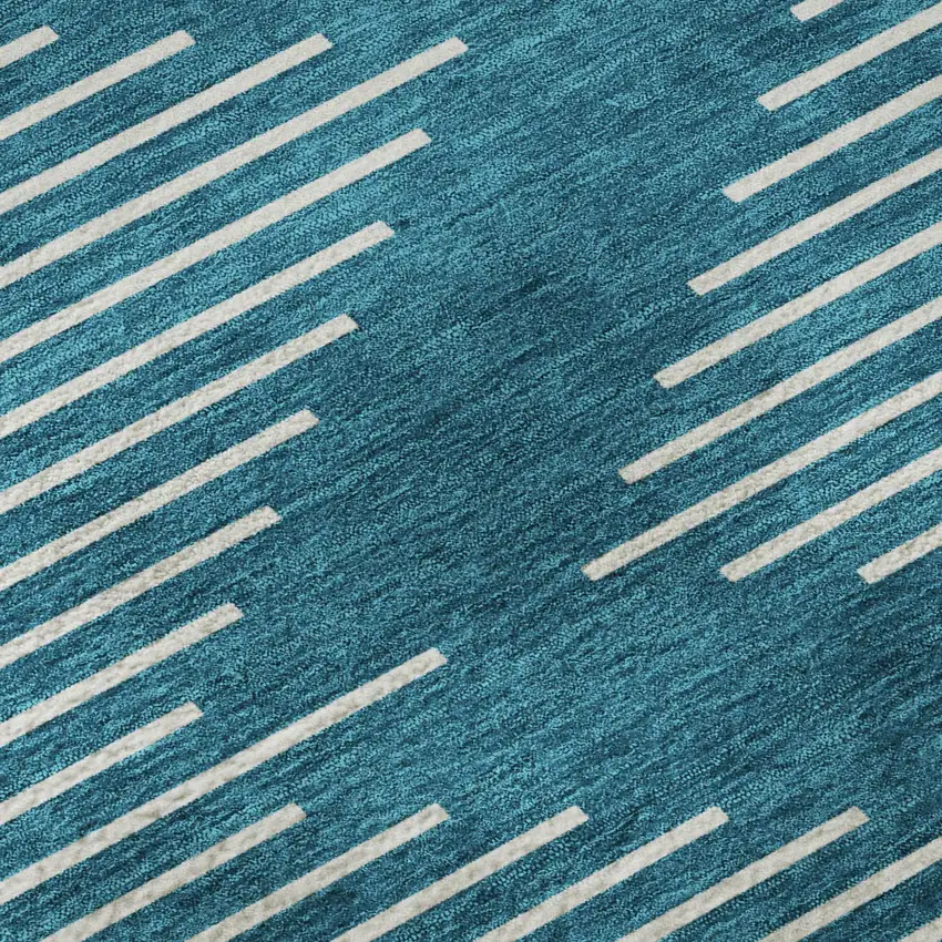 Teal And Ivory Geometric Washable Area Rug With UV Protection Photo 8