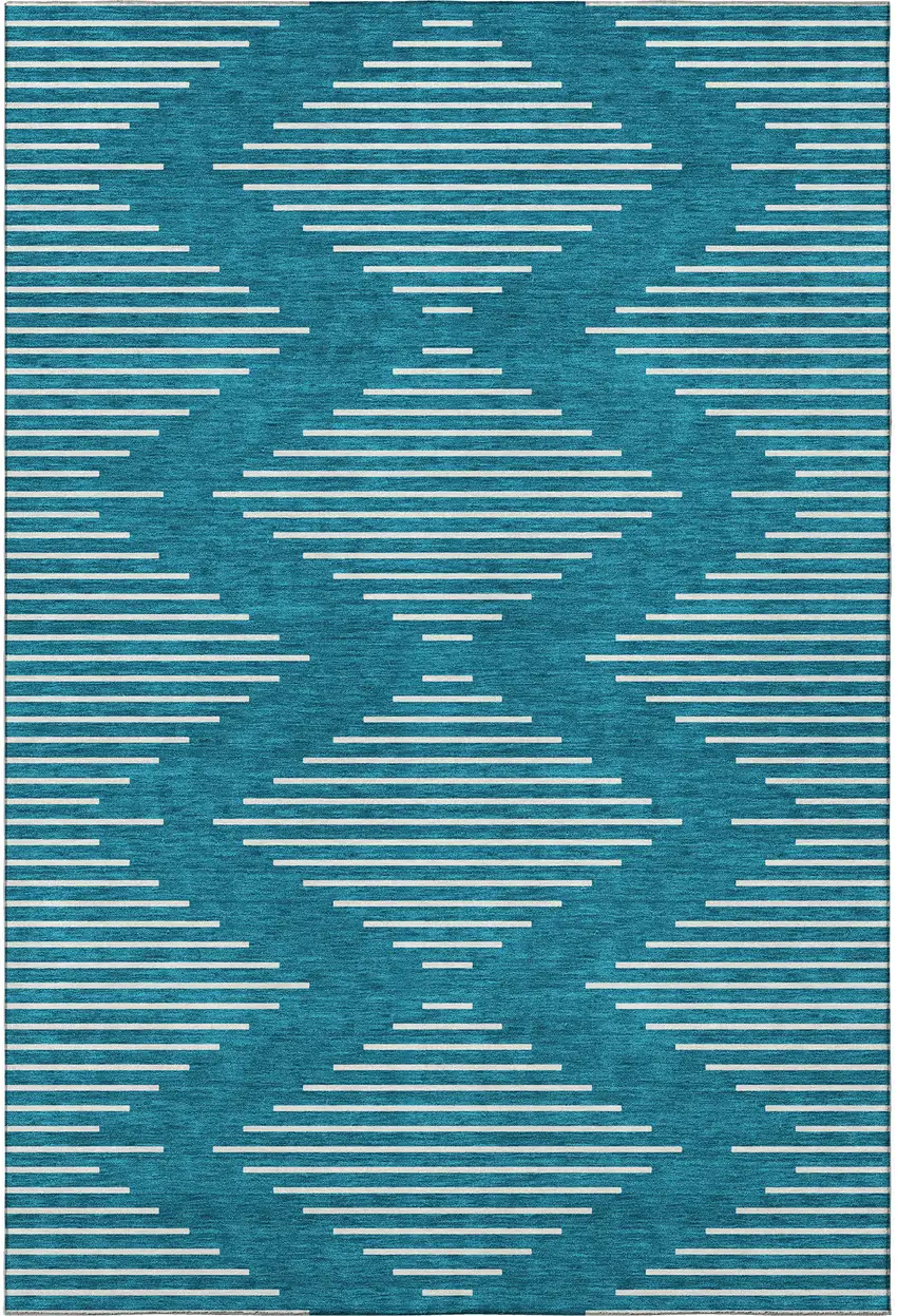 Teal And Ivory Geometric Washable Area Rug With UV Protection Photo 2
