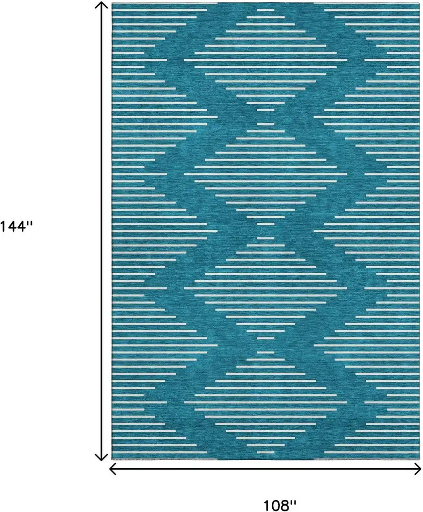 Teal And Ivory Geometric Washable Area Rug With UV Protection Photo 9
