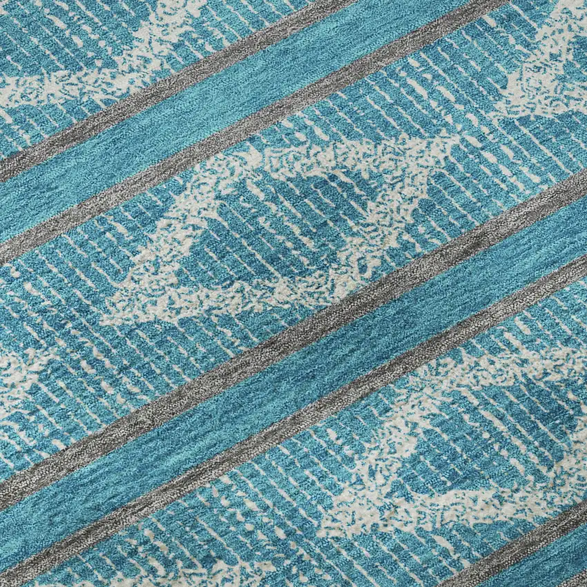 Teal And Ivory Geometric Washable Area Rug With UV Protection Photo 8