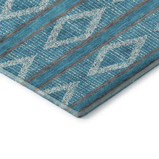 Teal And Ivory Geometric Washable Area Rug With UV Protection Photo 6