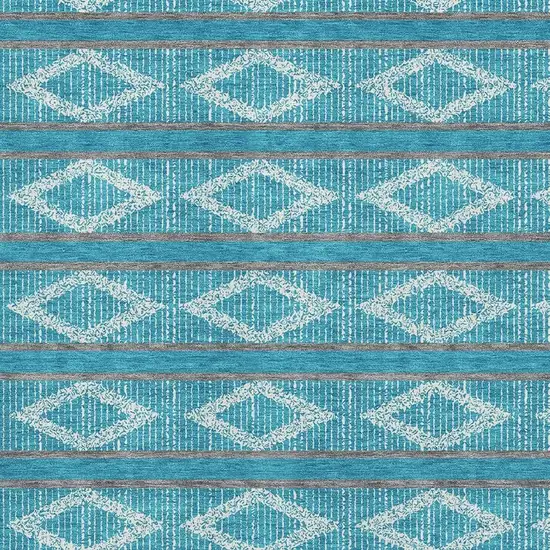 Teal And Ivory Geometric Washable Area Rug With UV Protection Photo 2