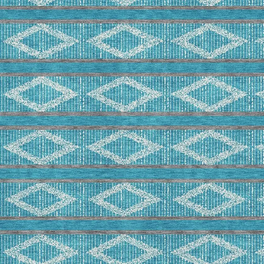 Teal And Ivory Geometric Washable Area Rug With UV Protection Photo 2