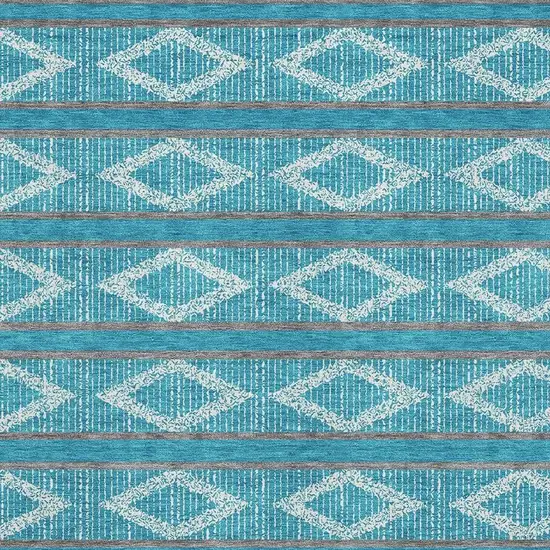 Teal And Ivory Geometric Washable Area Rug With UV Protection Photo 2
