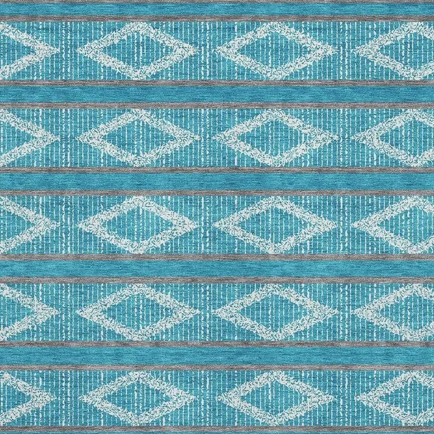 Teal And Ivory Geometric Washable Area Rug With UV Protection Photo 2