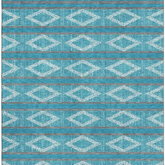 Teal And Ivory Geometric Washable Area Rug With UV Protection Photo 3