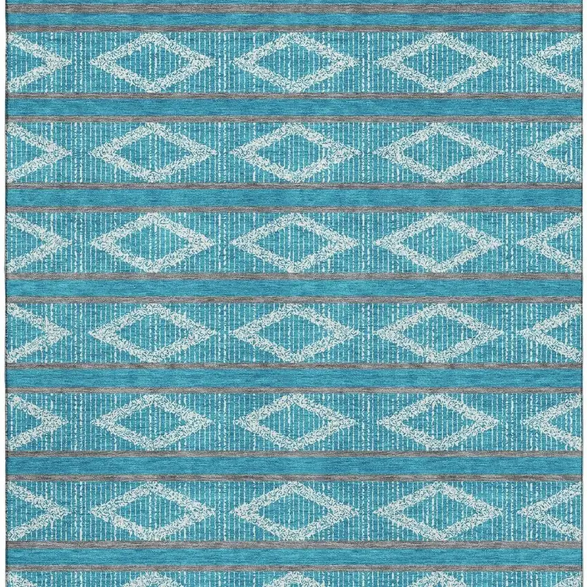 Teal And Ivory Geometric Washable Area Rug With UV Protection Photo 3