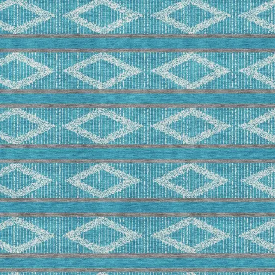 Teal And Ivory Geometric Washable Area Rug With UV Protection Photo 2