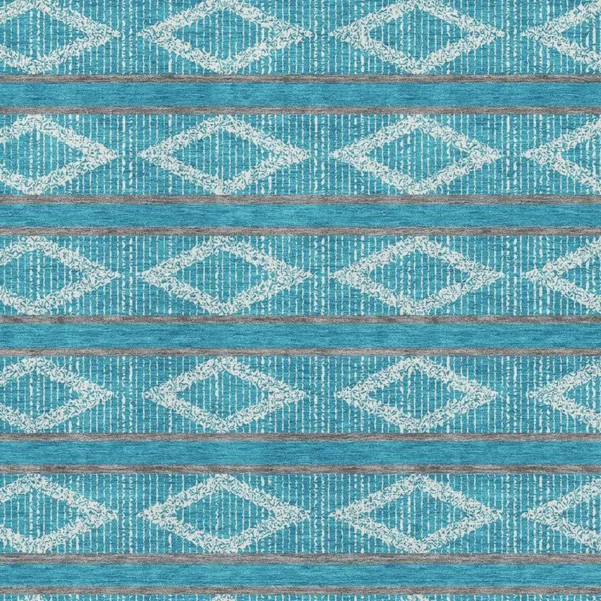 Teal And Ivory Geometric Washable Area Rug With UV Protection Photo 2