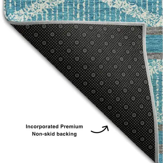 Teal And Ivory Geometric Washable Area Rug With UV Protection Photo 6