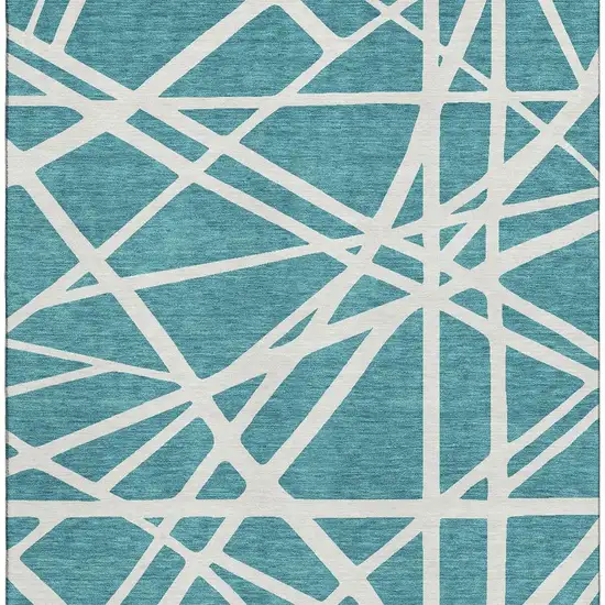 Teal And Ivory Geometric Washable Area Rug With UV Protection Photo 3