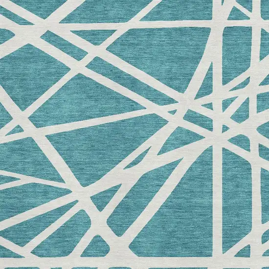 Teal And Ivory Geometric Washable Area Rug With UV Protection Photo 2