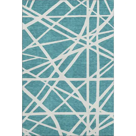 Teal And Ivory Geometric Washable Area Rug With UV Protection Photo 1