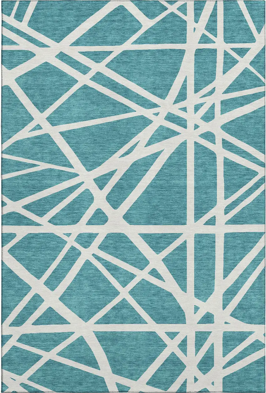 Teal And Ivory Geometric Washable Area Rug With UV Protection Photo 1