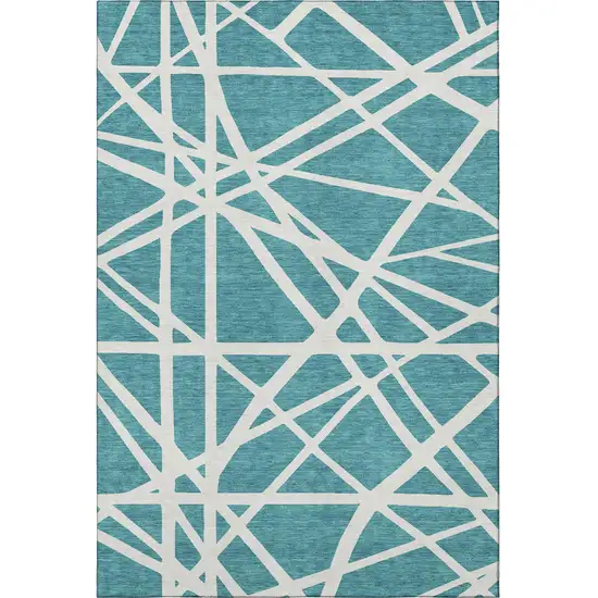 Teal And Ivory Geometric Washable Area Rug With UV Protection Photo 2