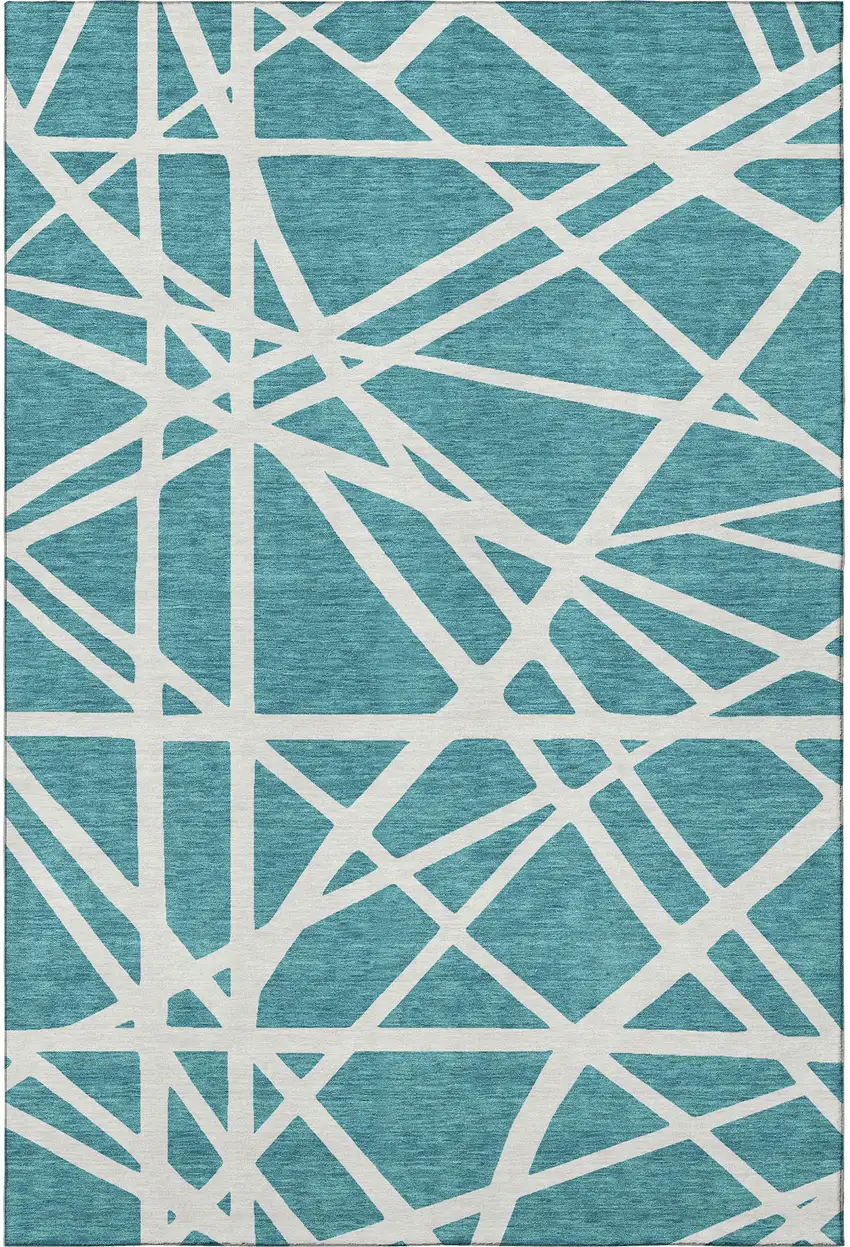 Teal And Ivory Geometric Washable Area Rug With UV Protection Photo 2