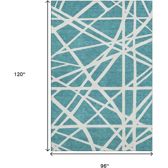 Teal And Ivory Geometric Washable Area Rug With UV Protection Photo 9