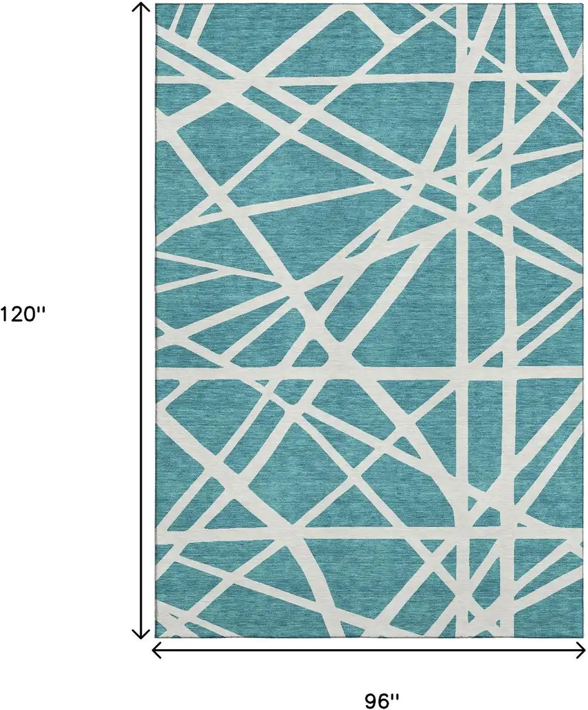 Teal And Ivory Geometric Washable Area Rug With UV Protection Photo 9
