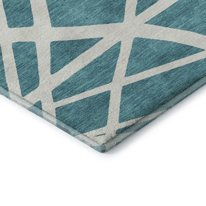 Teal And Ivory Geometric Washable Area Rug With UV Protection Photo 7
