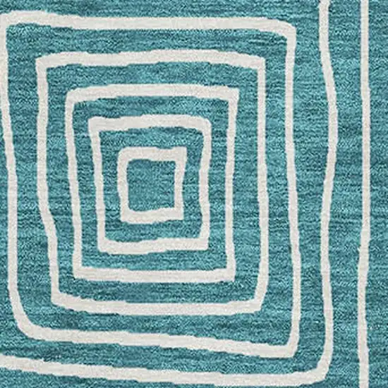 Teal And Ivory Geometric Washable Area Rug With UV Protection Photo 2