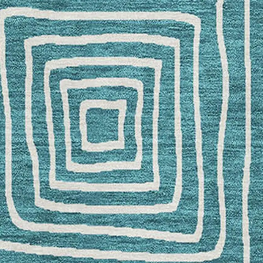 Teal And Ivory Geometric Washable Area Rug With UV Protection Photo 2