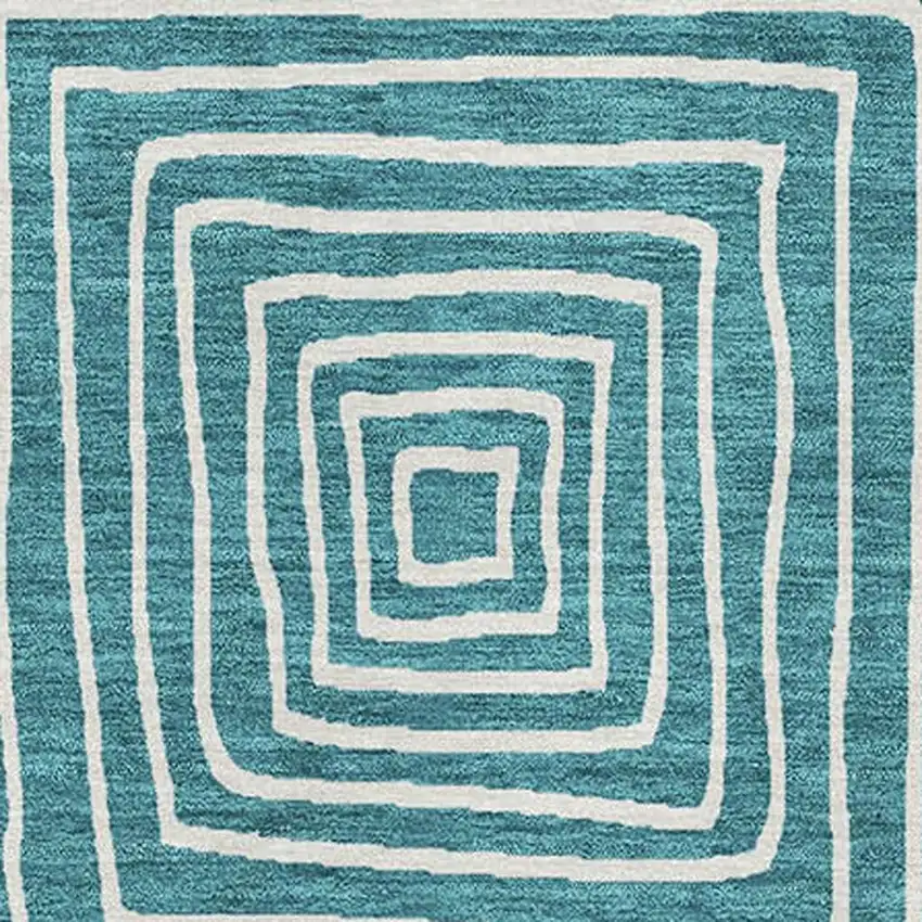 Teal And Ivory Geometric Washable Area Rug With UV Protection Photo 2