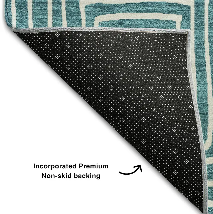 Teal And Ivory Geometric Washable Area Rug With UV Protection Photo 6
