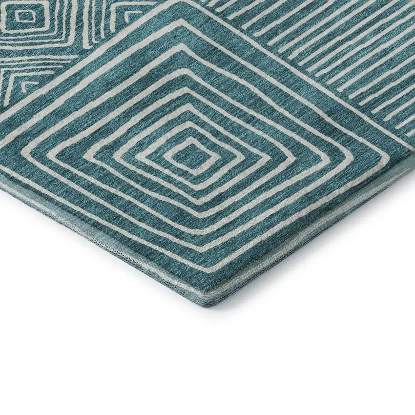Teal And Ivory Geometric Washable Area Rug With UV Protection Photo 7