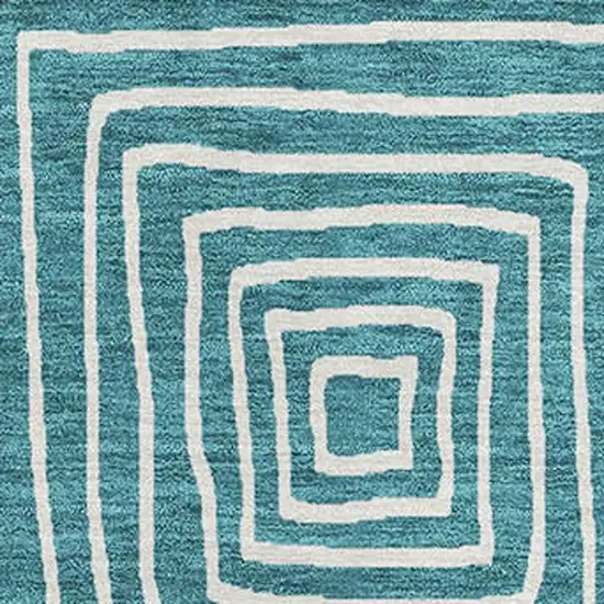 Teal And Ivory Geometric Washable Area Rug With UV Protection Photo 2
