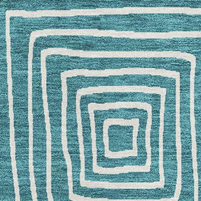 Teal And Ivory Geometric Washable Area Rug With UV Protection Photo 2