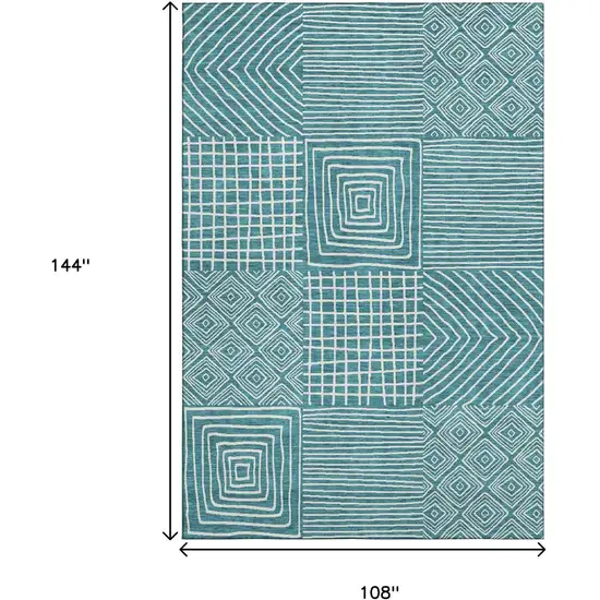 Teal And Ivory Geometric Washable Area Rug With UV Protection Photo 9
