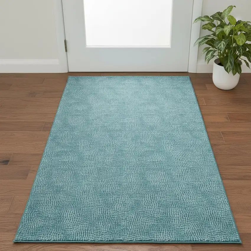 Teal And Ivory Geometric Washable Area Rug With UV Protection Photo 2