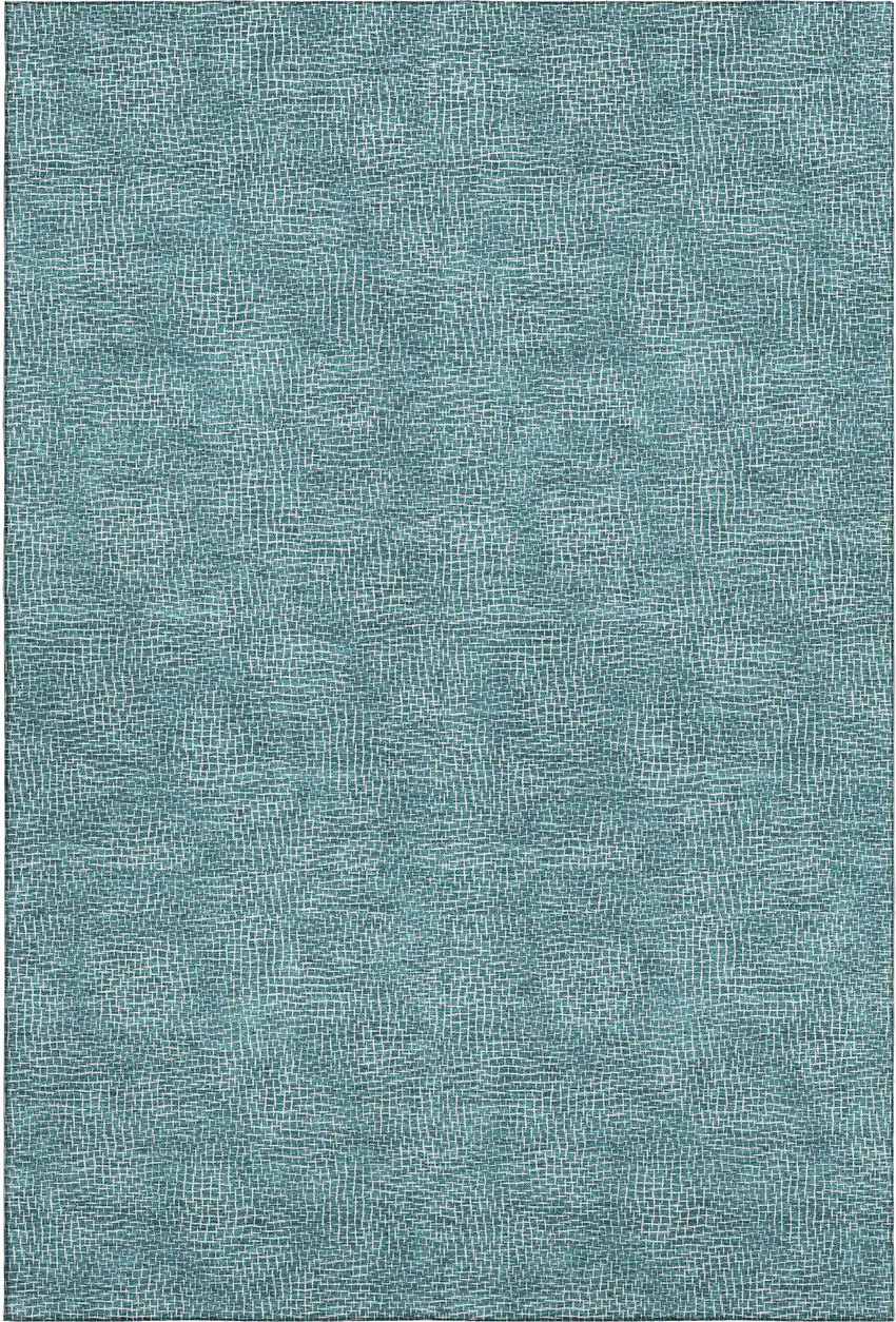 Teal And Ivory Geometric Washable Area Rug With UV Protection Photo 1