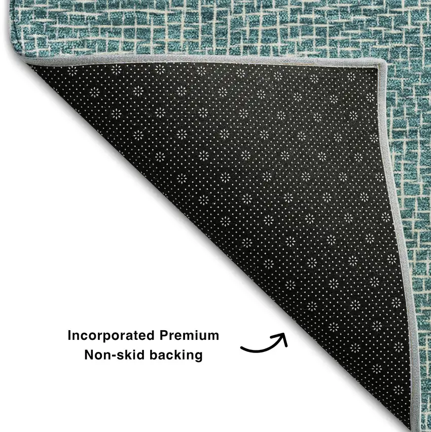 Teal And Ivory Geometric Washable Area Rug With UV Protection Photo 7