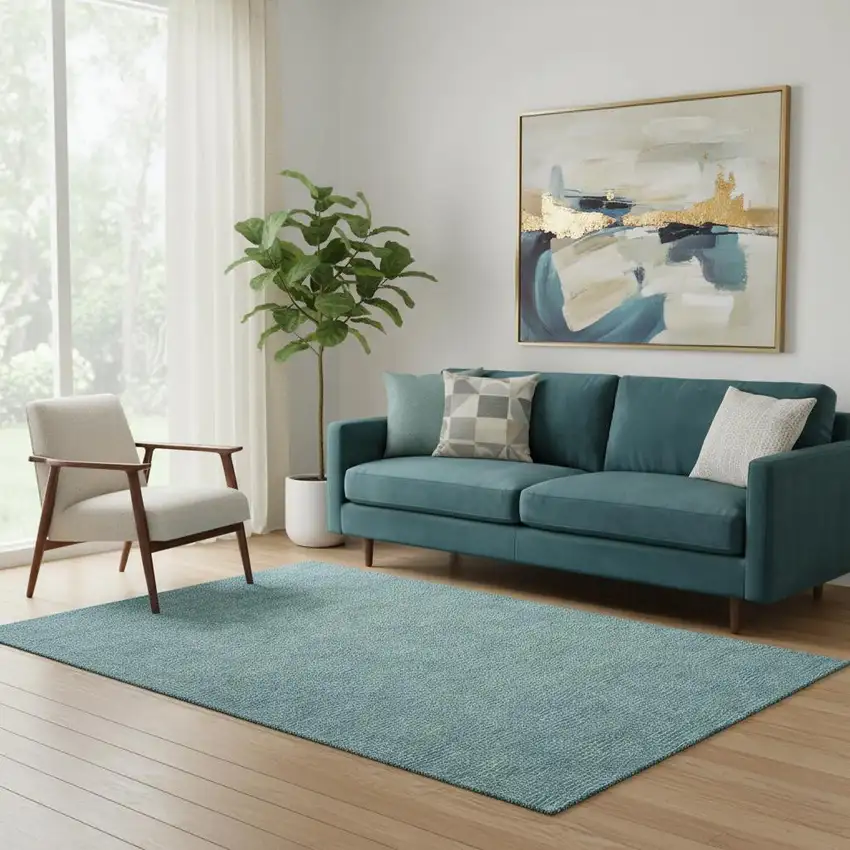 Teal And Ivory Geometric Washable Area Rug With UV Protection Photo 2