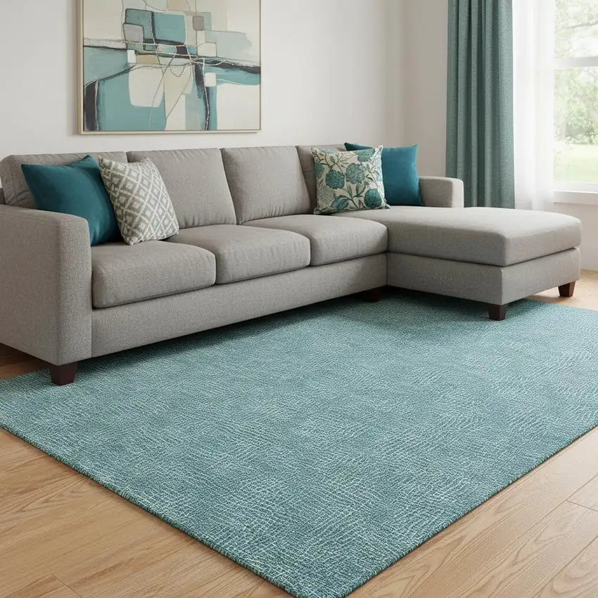 Teal And Ivory Geometric Washable Area Rug With UV Protection Photo 2